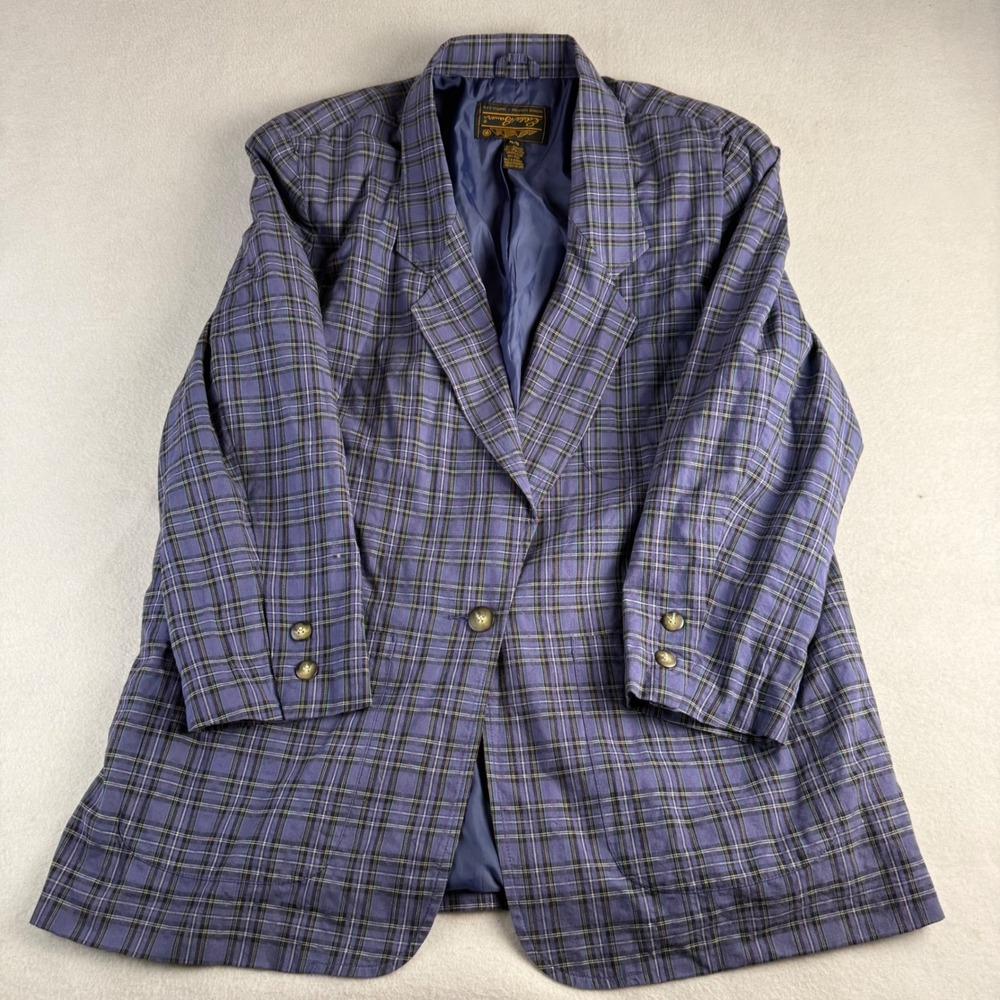 Eddie Bauer Mens XL Purple Plaid Cotton Blazer Single Button Vintage Jacket